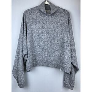 NWT Lucky Gray Heathered Sz L Batwing Cropped Mock Neck Very Soft Sweater